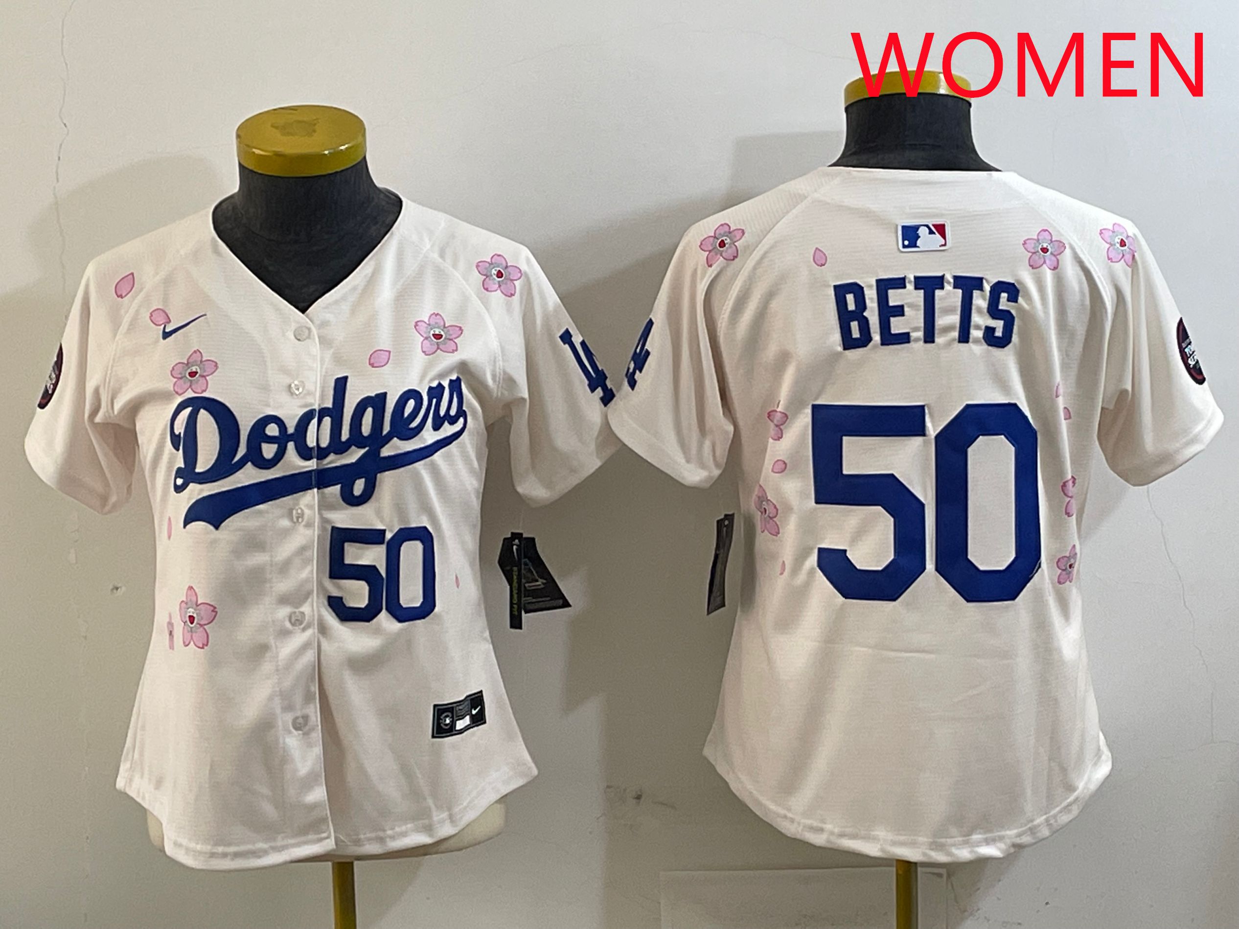 Women Los Angeles Dodgers #50 Betts Cream Sakura Edition 2025 Nike MLB Jersey style 6